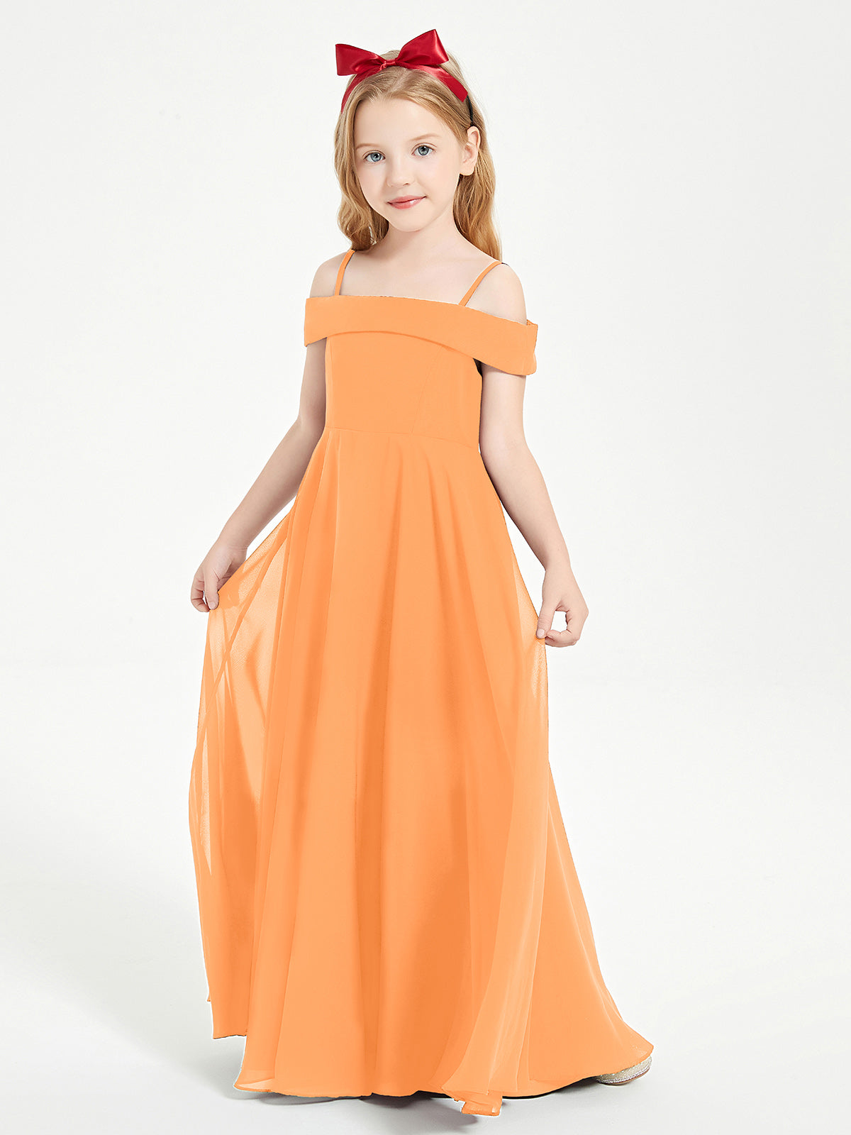 Off-the-Shoulder Dresses for Stylish Junior Bridesmaids Orange